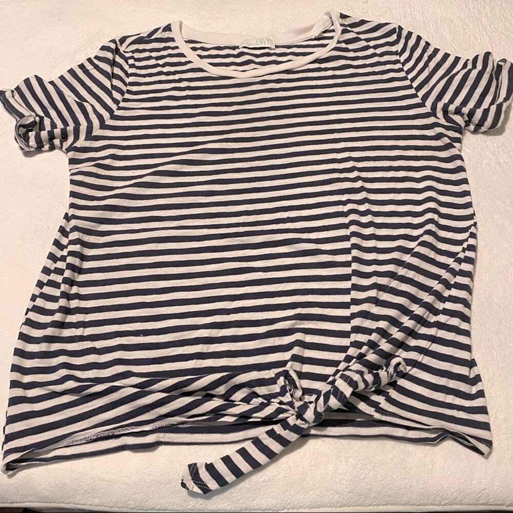 Green Envy Striped Front Knot Top Size Medium